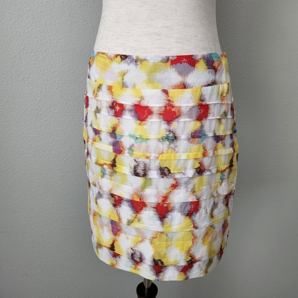 Ann Taylor Silk Blend Tiered Ruffle Skirt, Yellow White Orange & Blue, Size 2
